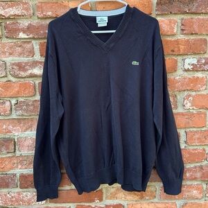 Lacoste Men's Black V-Neck Sweater 100% Cotton L\S Embroidery 6/XL